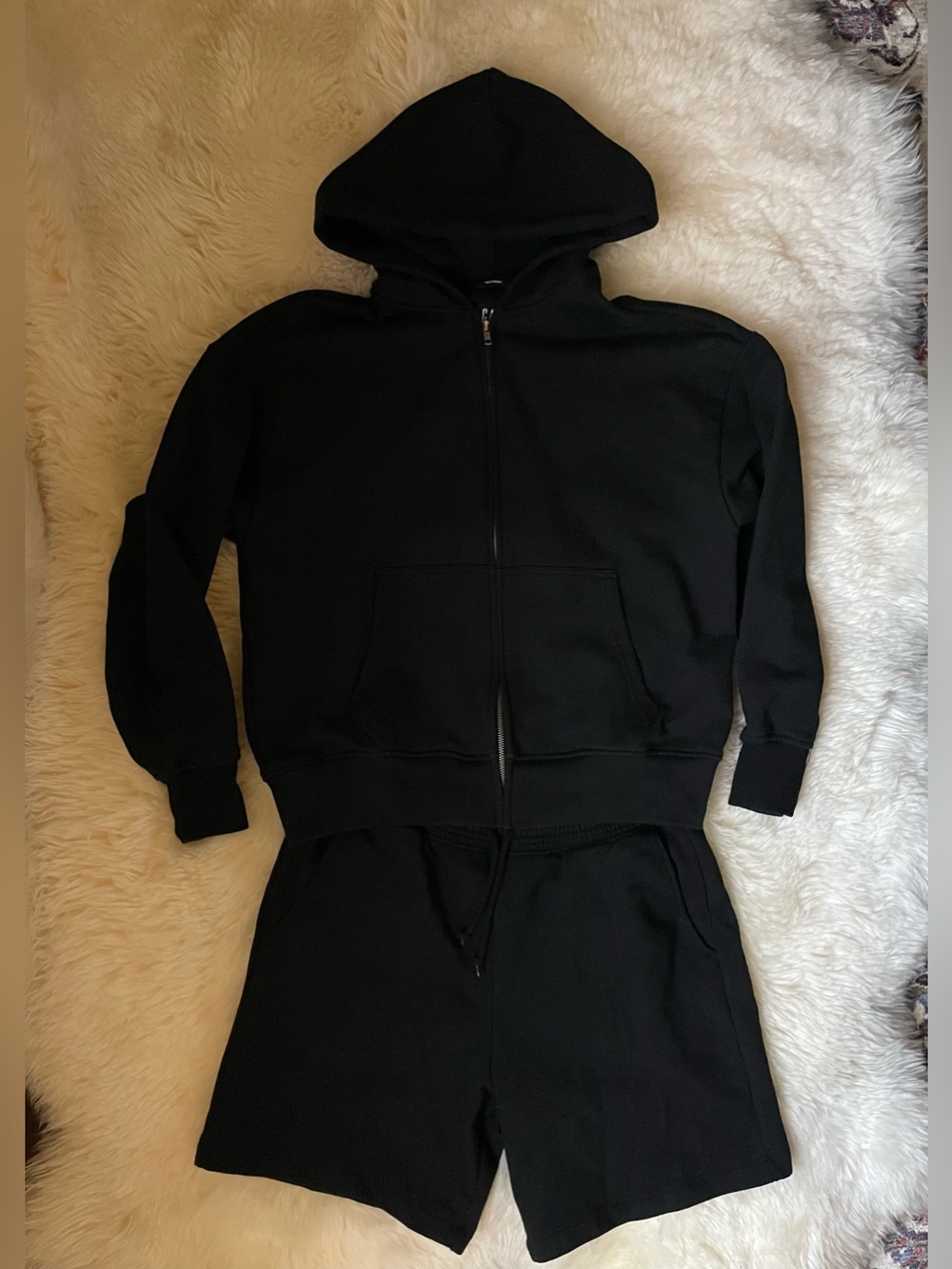 BNWOT GAP heavyweight black French terry cotton zip hoodie & sweatshorts set
